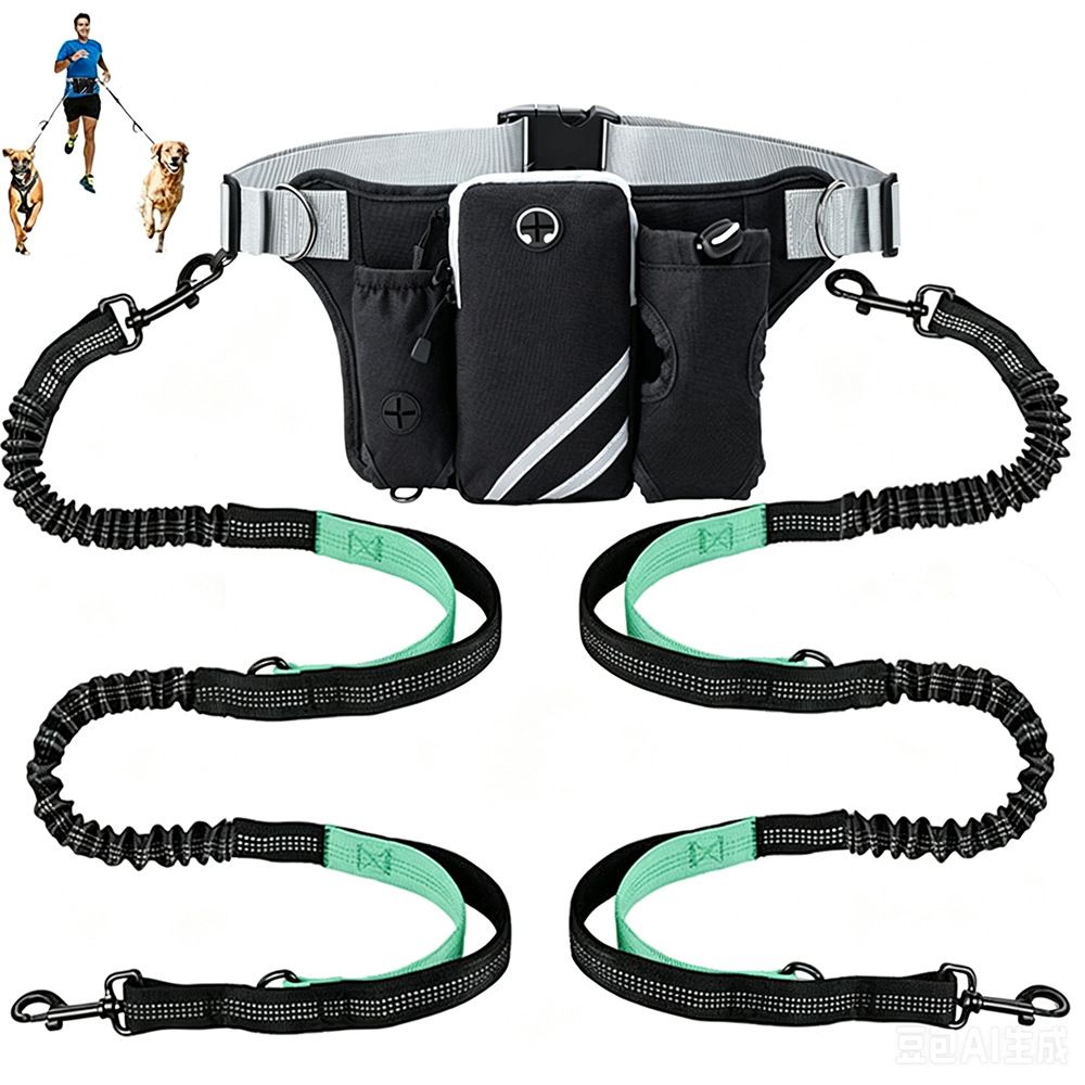Hands Free Dog Leash Running Belt with Adjustable Bungee Lead(Mint green) view 2