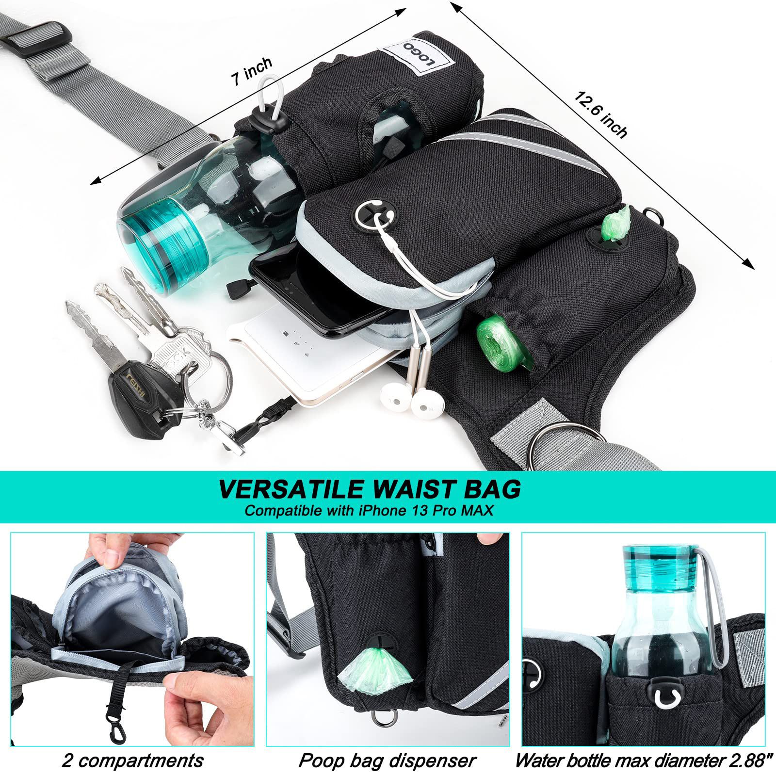 Hands Free Dog Leash Running Belt with Adjustable Bungee Lead(Mint green) view 7