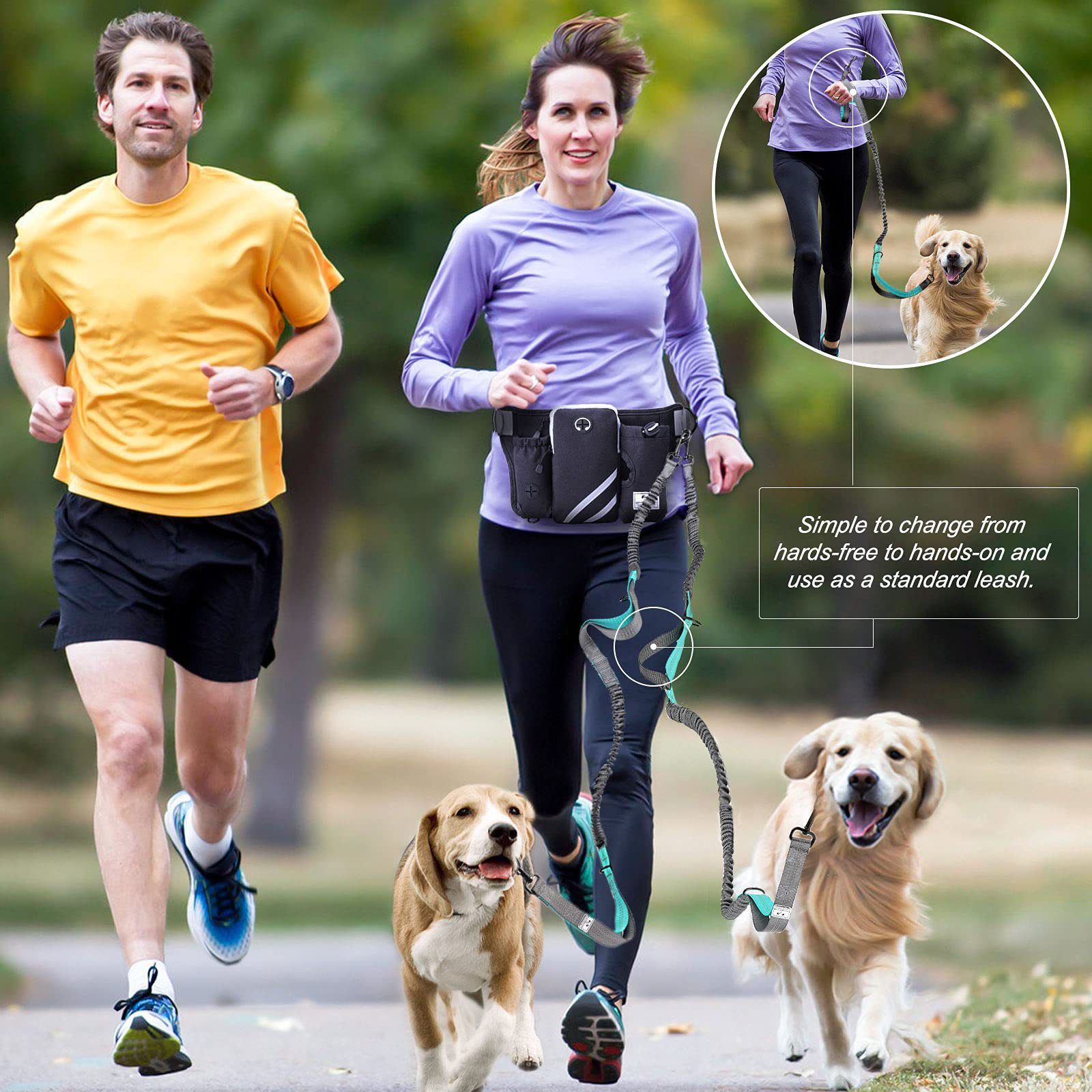 Hands Free Dog Leash Running Belt with Adjustable Bungee Lead(Pink) view 4