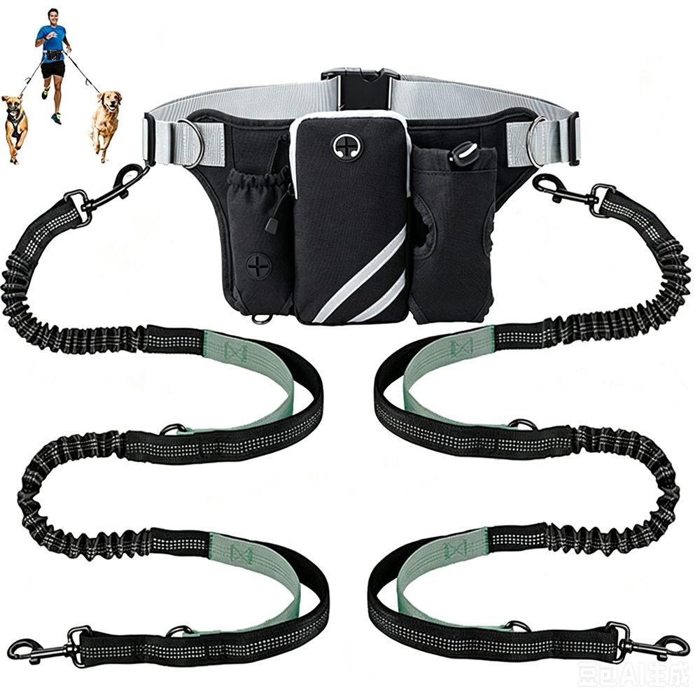 Hands Free Dog Leash Running Belt with Adjustable Bungee Lead(Gray) view 2