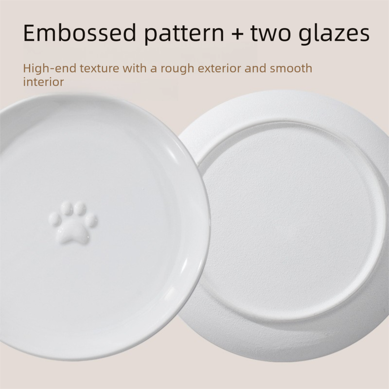 Raised Ceramic Pet Bowl with Metal Stand White - Paw Print Cat and Dog Feeding view 5