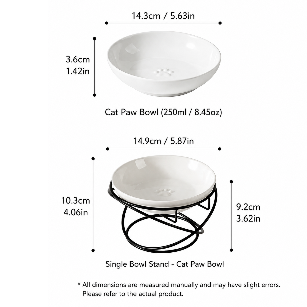 Raised Ceramic Pet Bowl with Metal Stand White - Paw Print Cat and Dog Feeding view 7