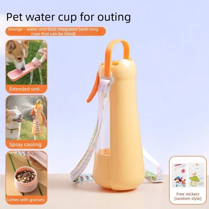 Portable Dog Water Bottle with Foldable Drinking Trough - Orange 3-in-1 Pet view 2