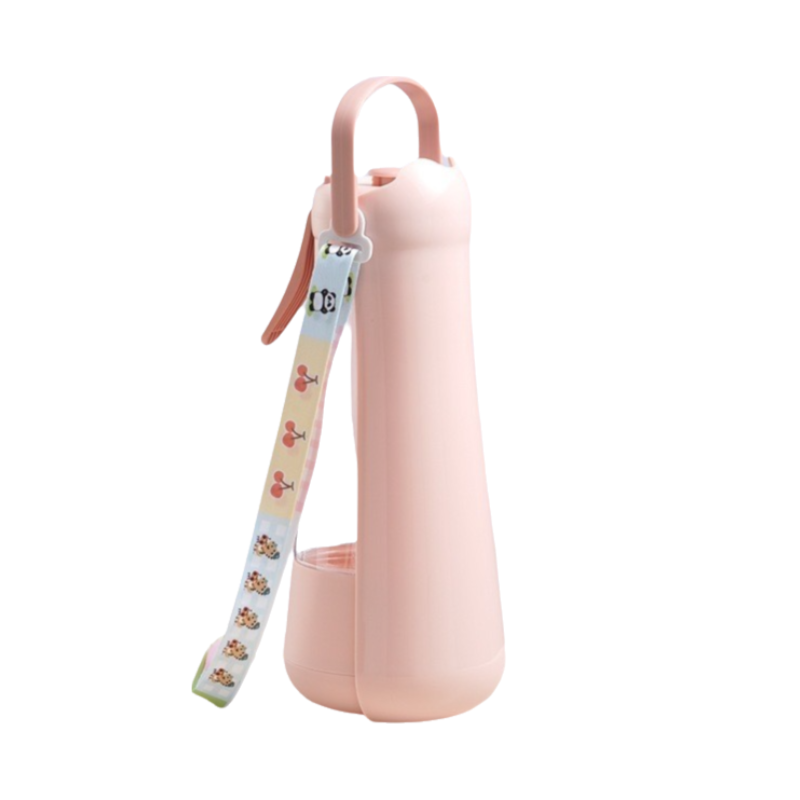Portable Dog Water Bottle with Foldable Drinking Trough - Pink 3-in-1 Pet