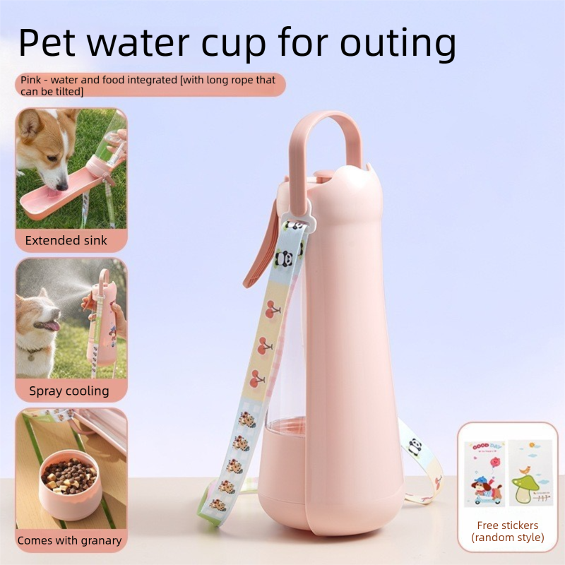 Portable Dog Water Bottle with Foldable Drinking Trough - Pink 3-in-1 Pet view 2
