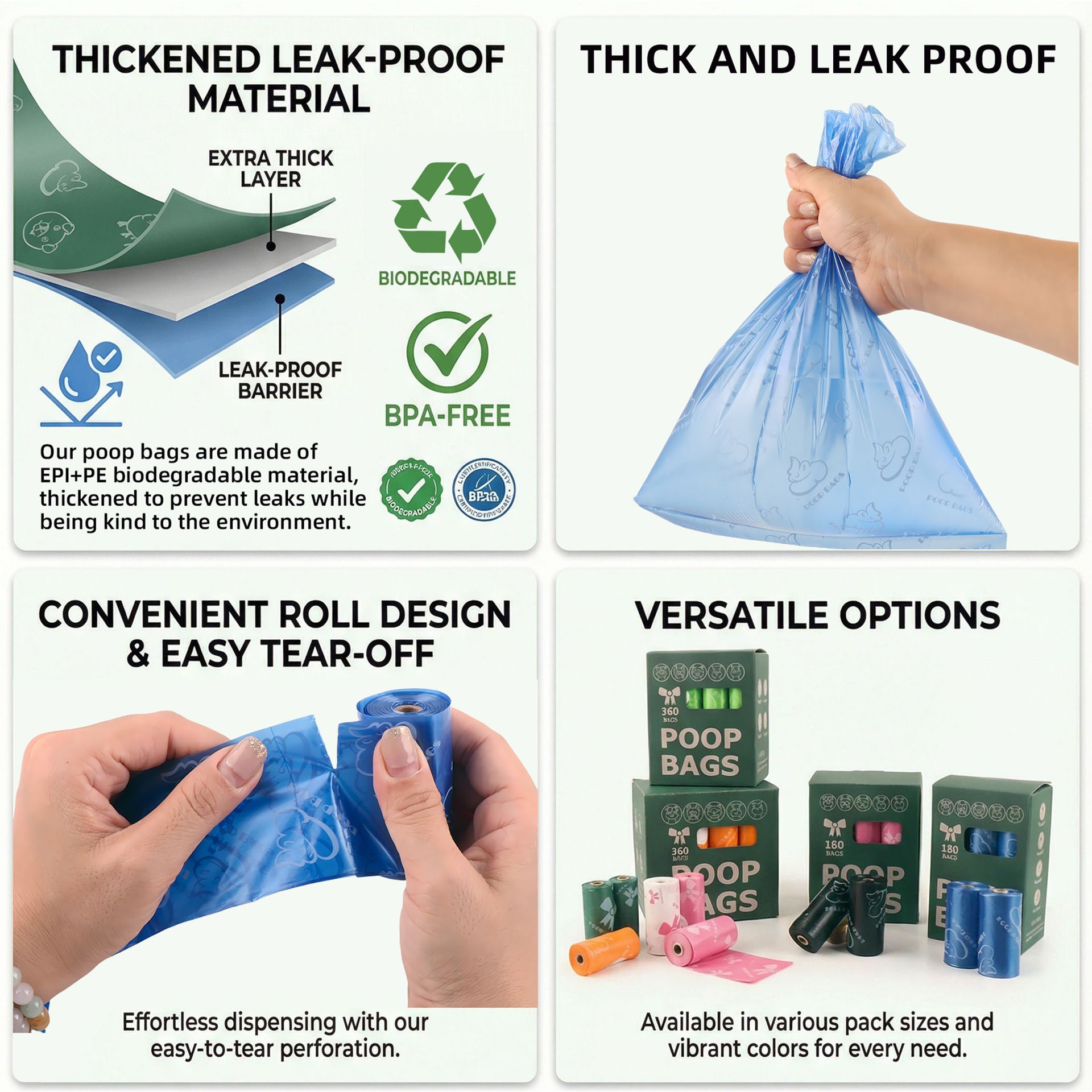 White Thickened Dog Poop Bags 180 Pack - 12 Rolls view 4