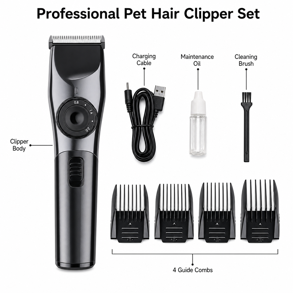 Black Rechargeable Pet Hair Clippers – Cordless Dog & Cat Grooming Trimmer view 2
