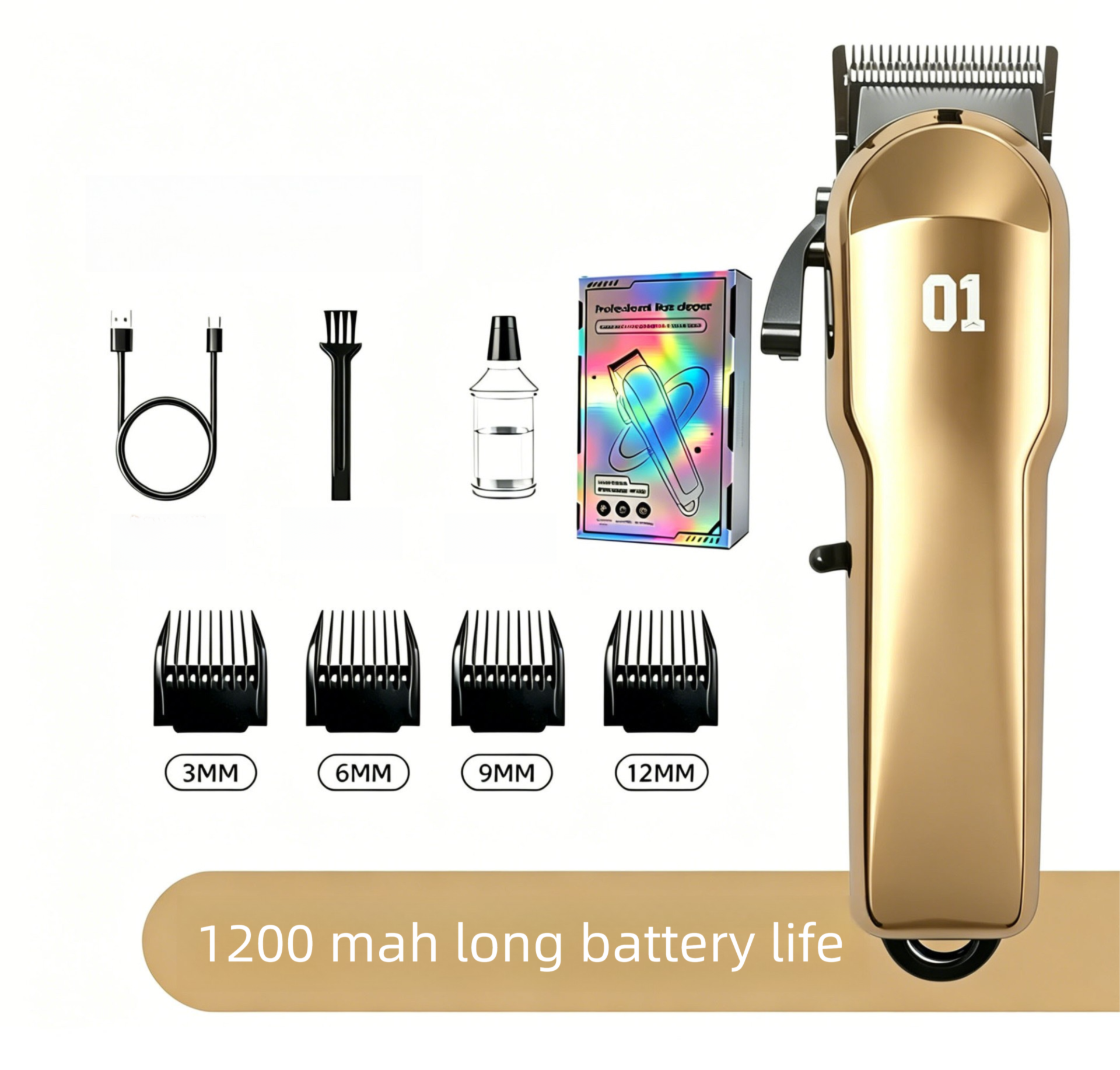 Gold Rechargeable Pet Hair Clippers - 1200mAh Dog and Cat Grooming Trimmer