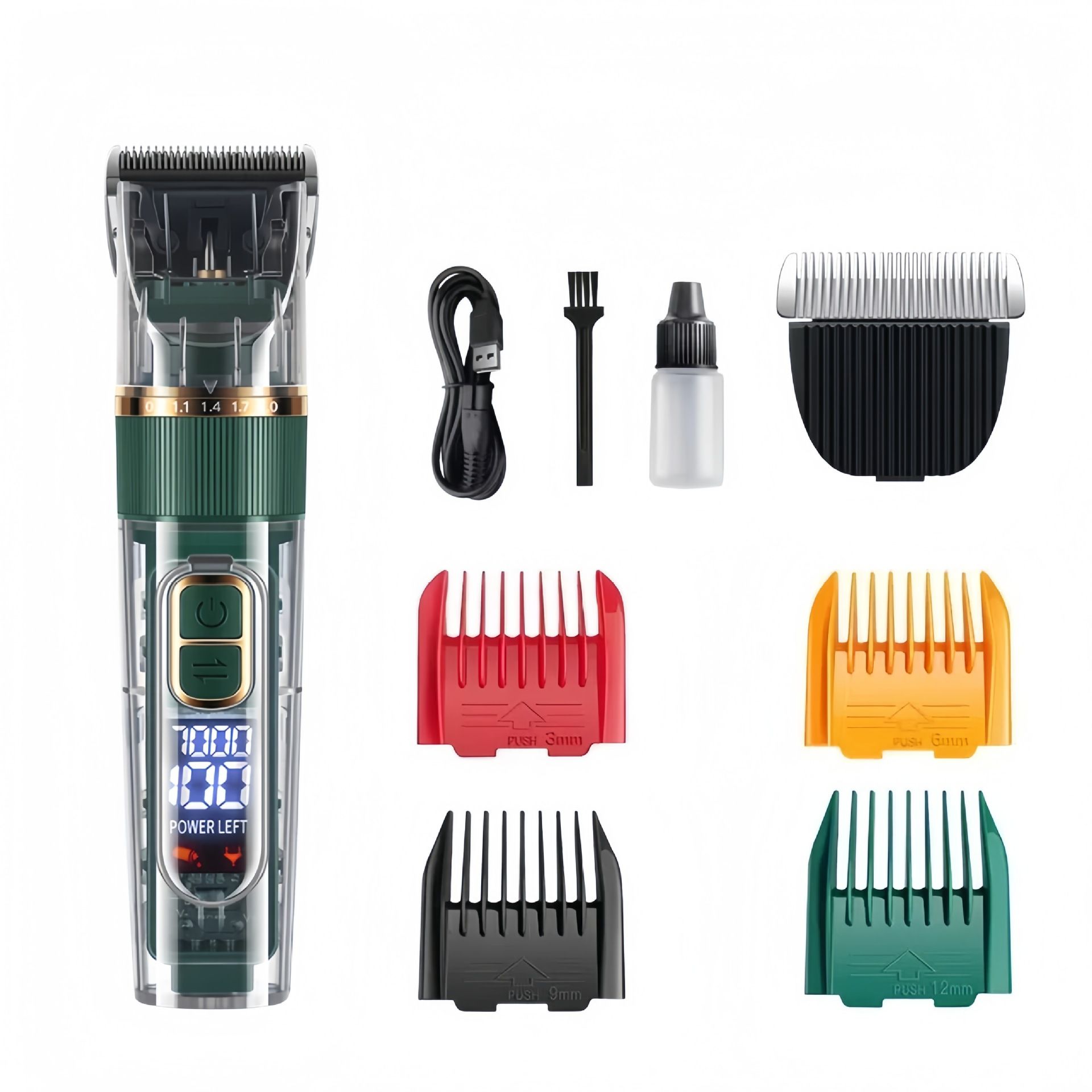 Rechargeable Pet Hair Clippers Green - 2000mAh Dog and Cat Grooming Trimmer
