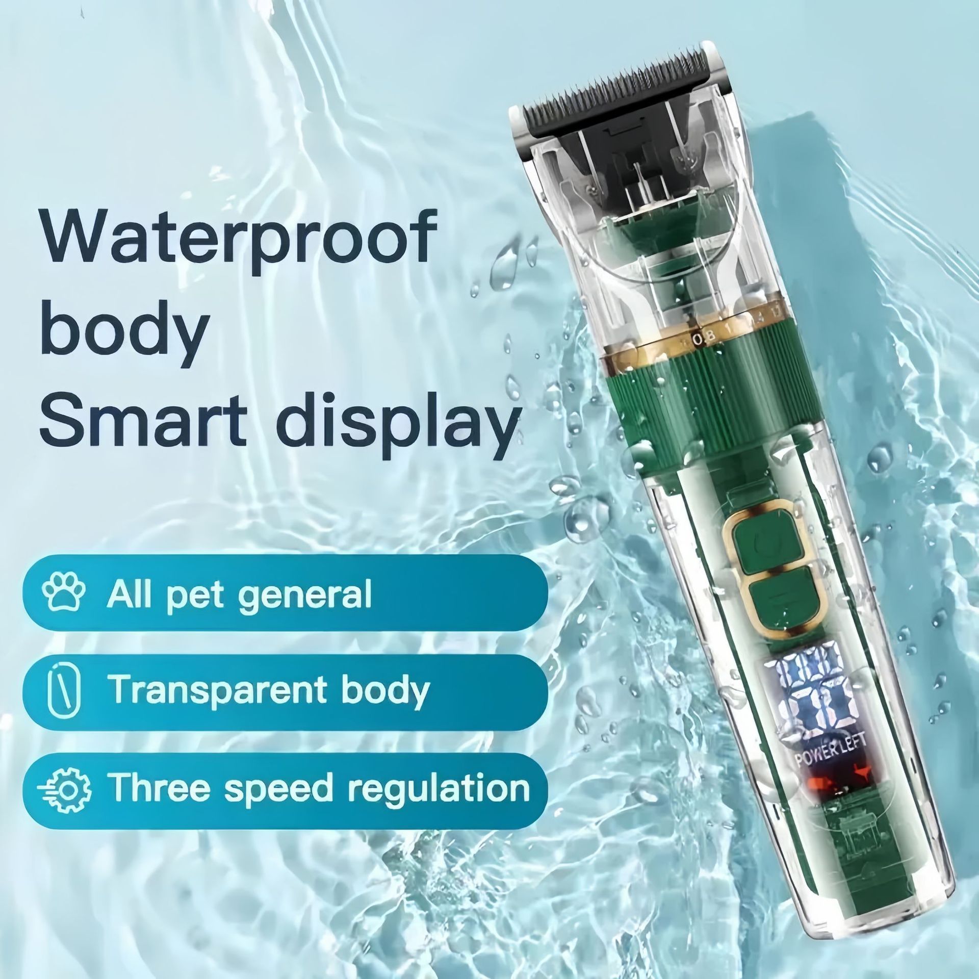 Rechargeable Pet Hair Clippers Green - 2000mAh Dog and Cat Grooming Trimmer view 4