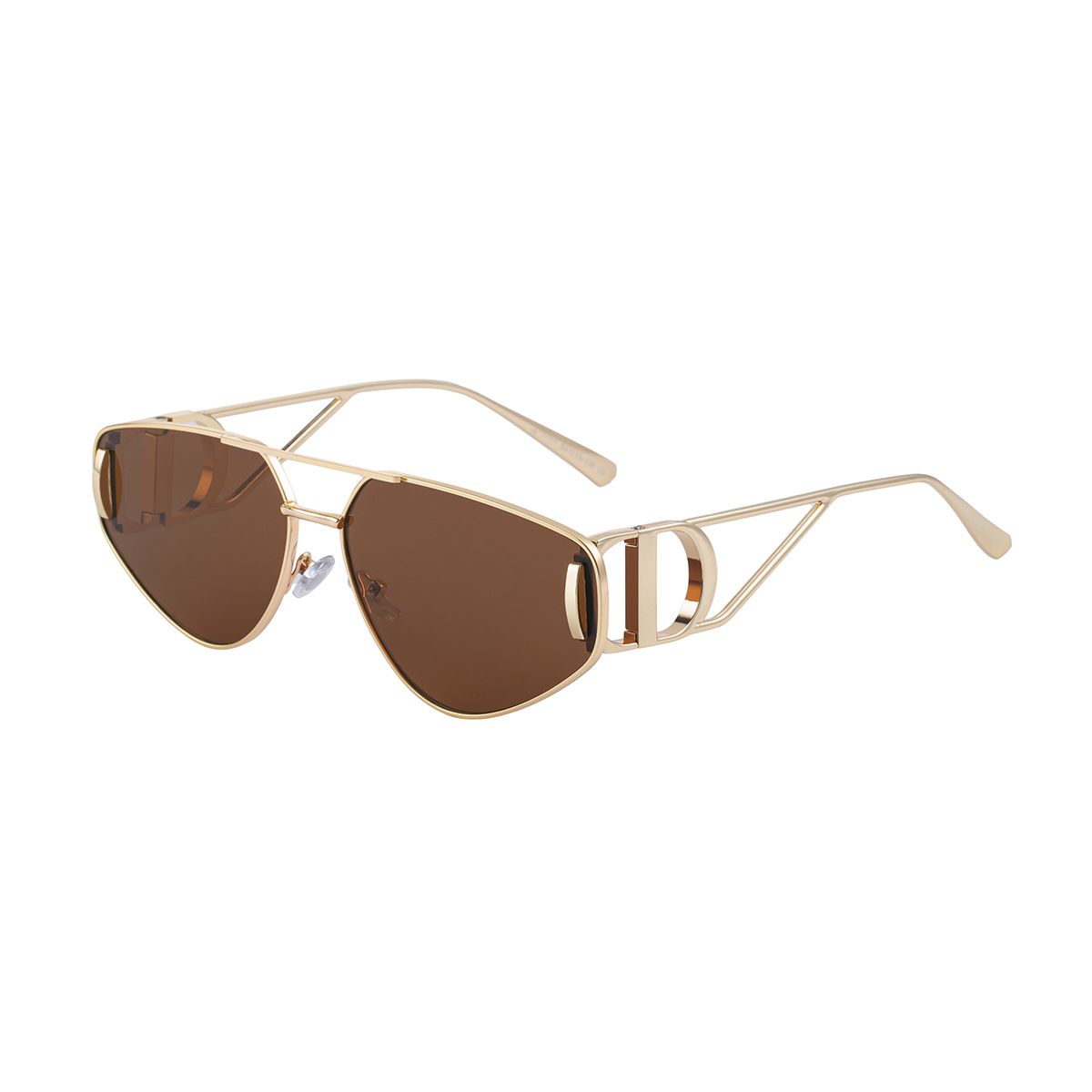 Women's Cat Eye Sunglasses - Gold Metal Frame with Brown PC Lenses