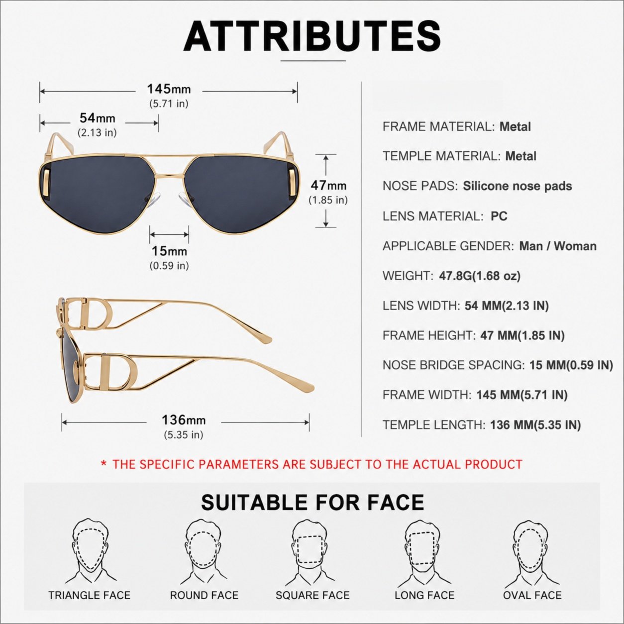 Women's Cat Eye Sunglasses - Silver Metal Frame with Grey PC Lenses view 6