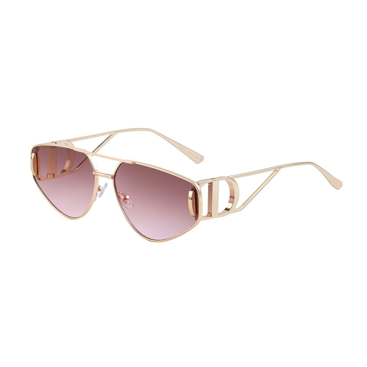 Women's Cat Eye Sunglasses - Gold Metal Frame with Pink PC Lenses