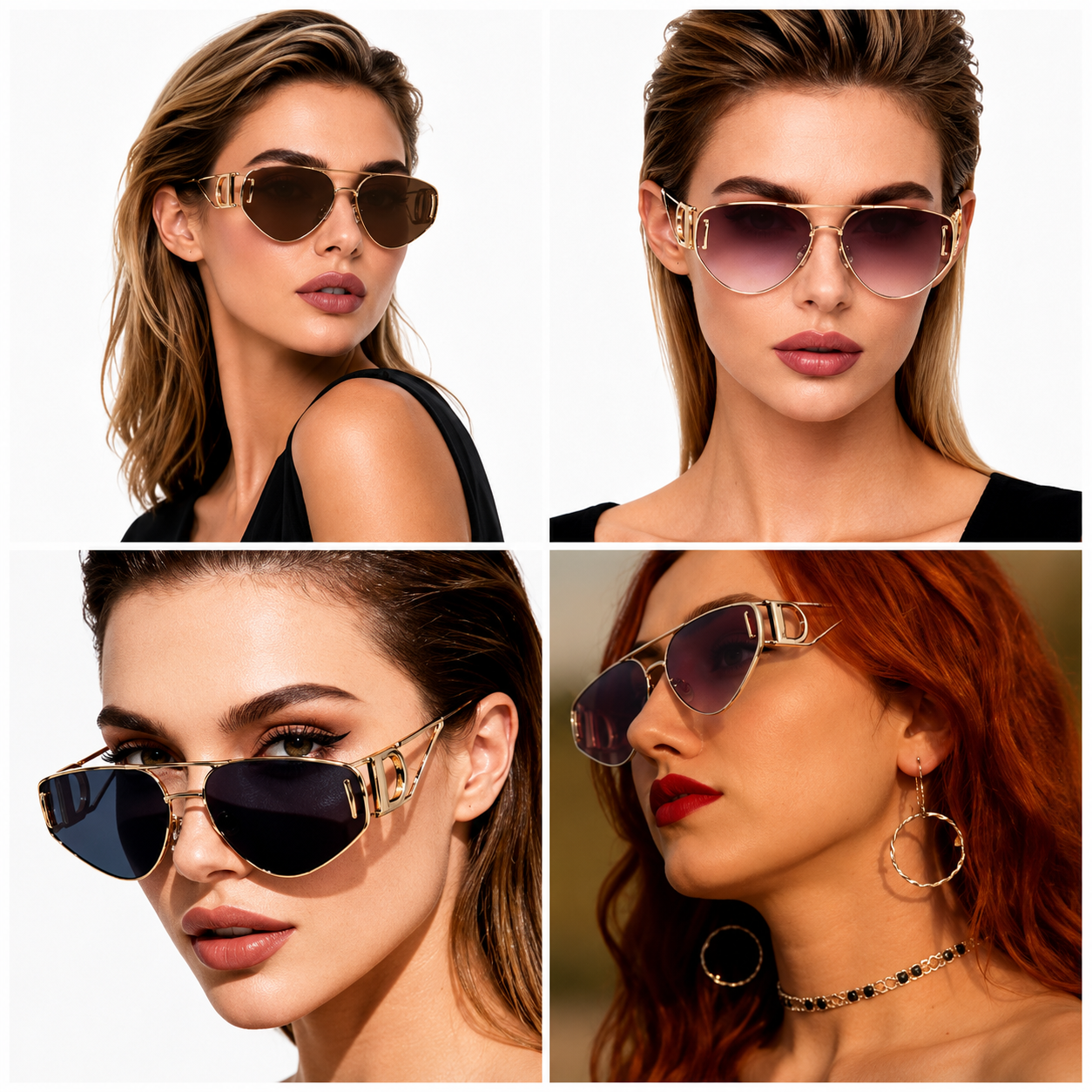 Women's Cat Eye Sunglasses - Gold Metal Frame with Pink PC Lenses view 2