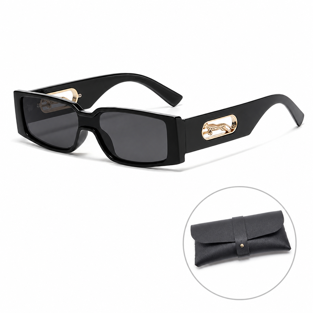 Rectangle Sunglasses with Leopard Detail - Black PC Frame