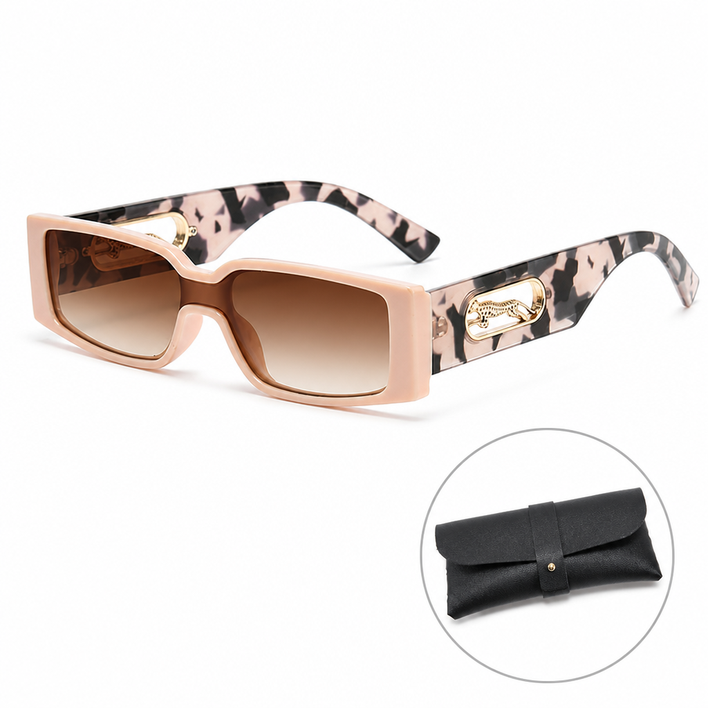 Rectangle Sunglasses with Leopard Detail - Pink frame PC Frame
