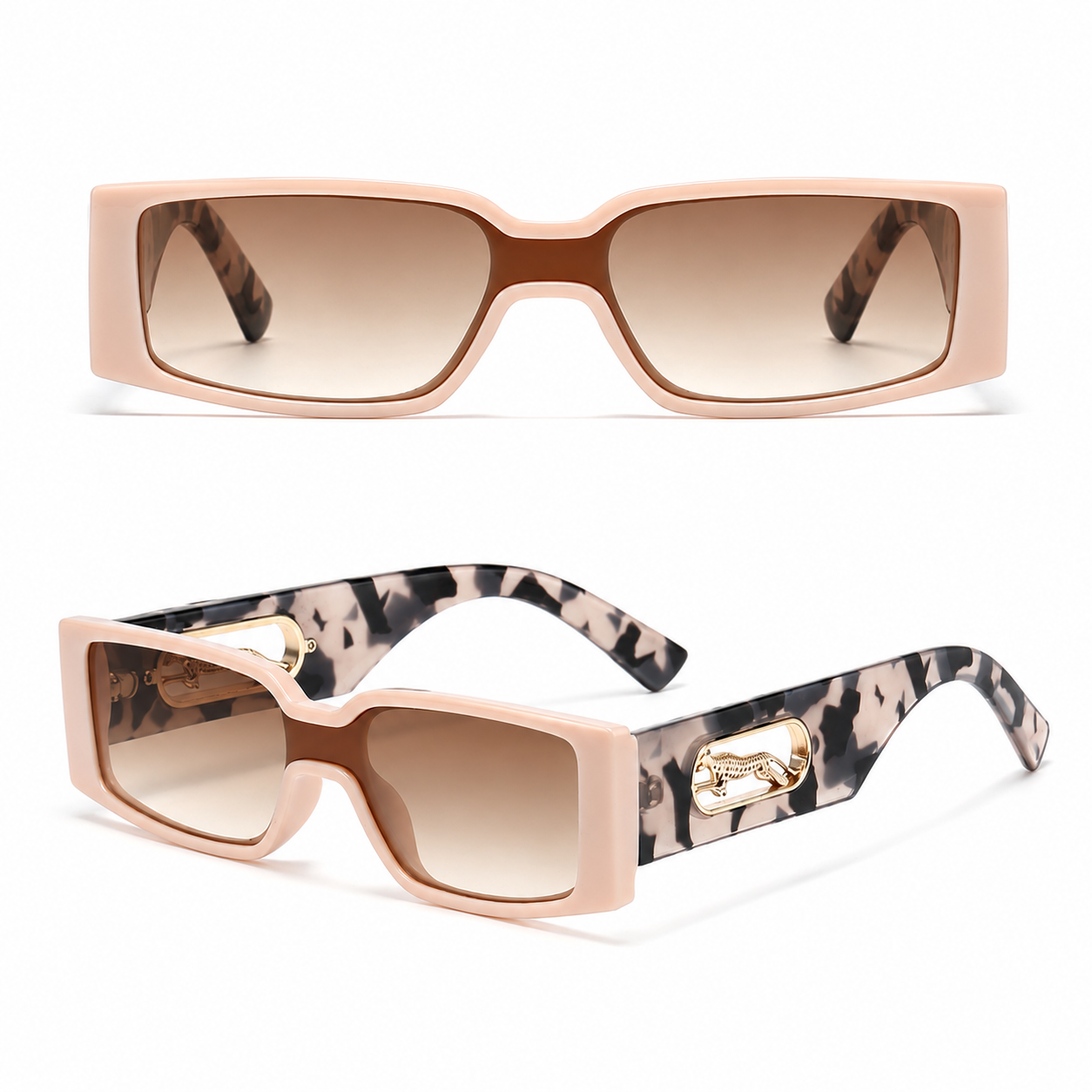 Rectangle Sunglasses with Leopard Detail - Pink frame PC Frame view 2
