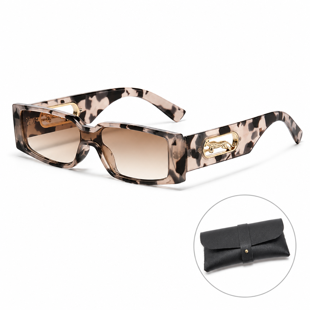 Rectangle Sunglasses with Leopard Detail - Leopard print frame