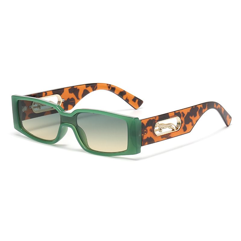 Rectangle Sunglasses with Leopard Detail - Green frame PC Frame view 2