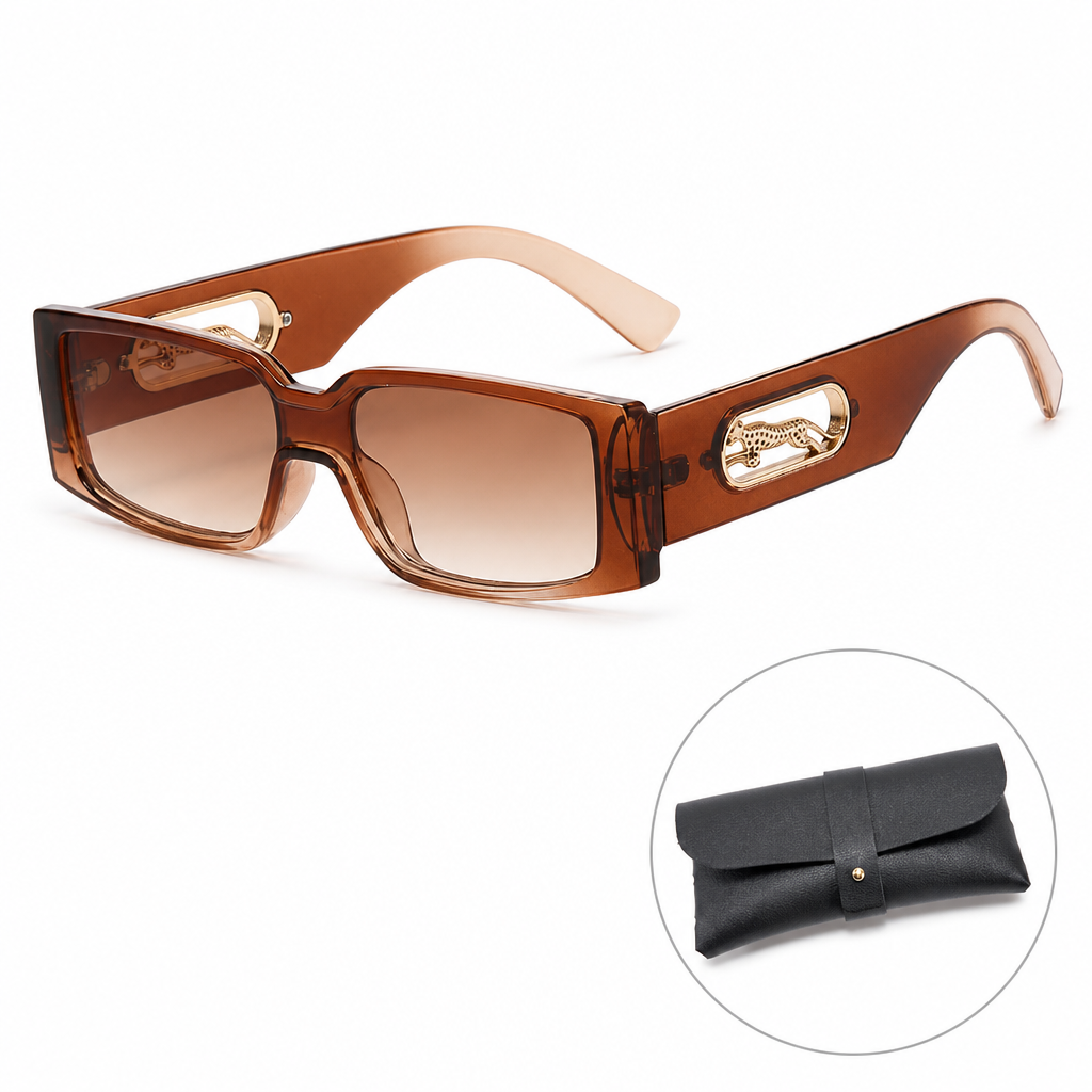 Rectangle Sunglasses with Leopard Detail - Gradient brown PC Frame