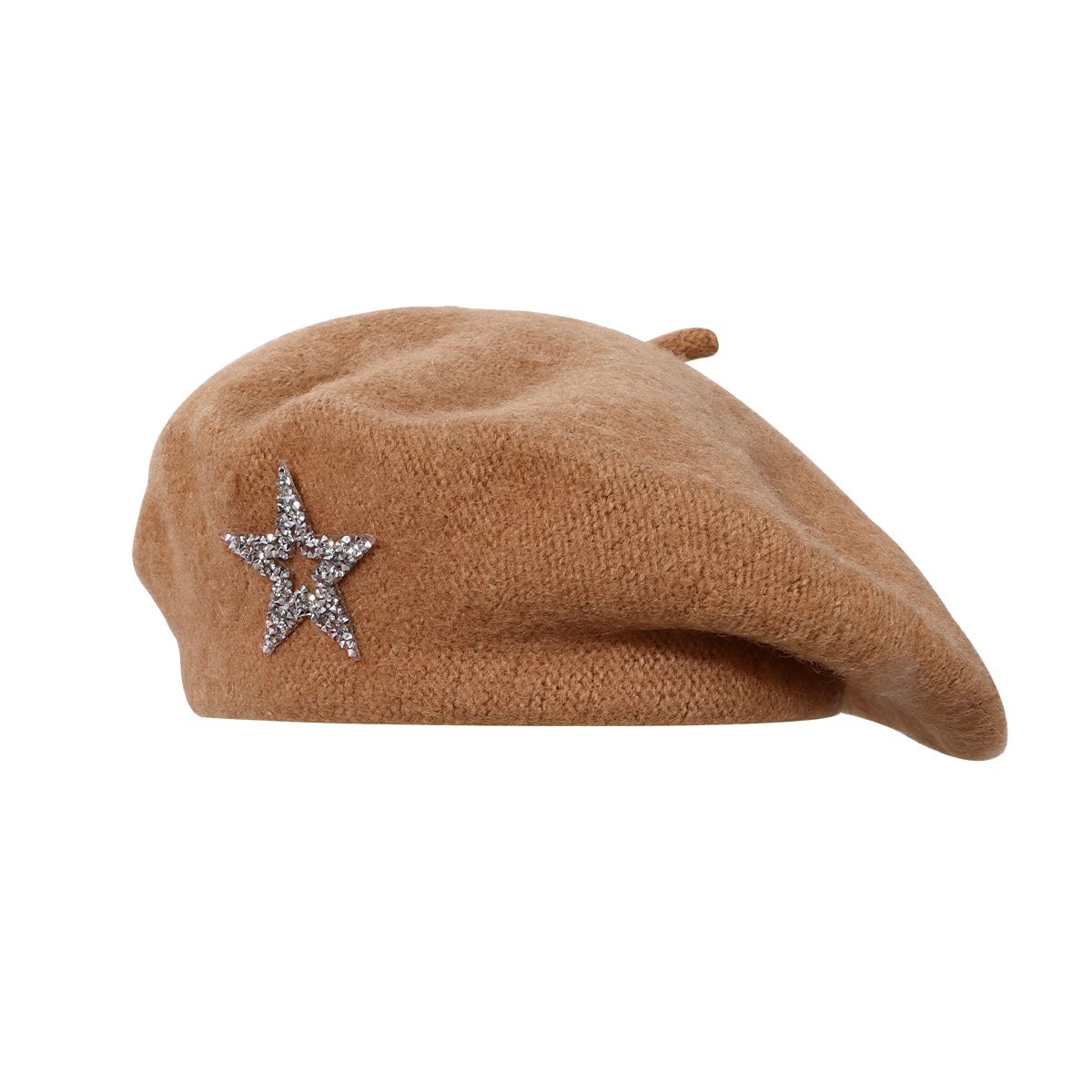 Women's Wool Blend Beret Hat - Khaki French Style Painter Cap with Sparkling