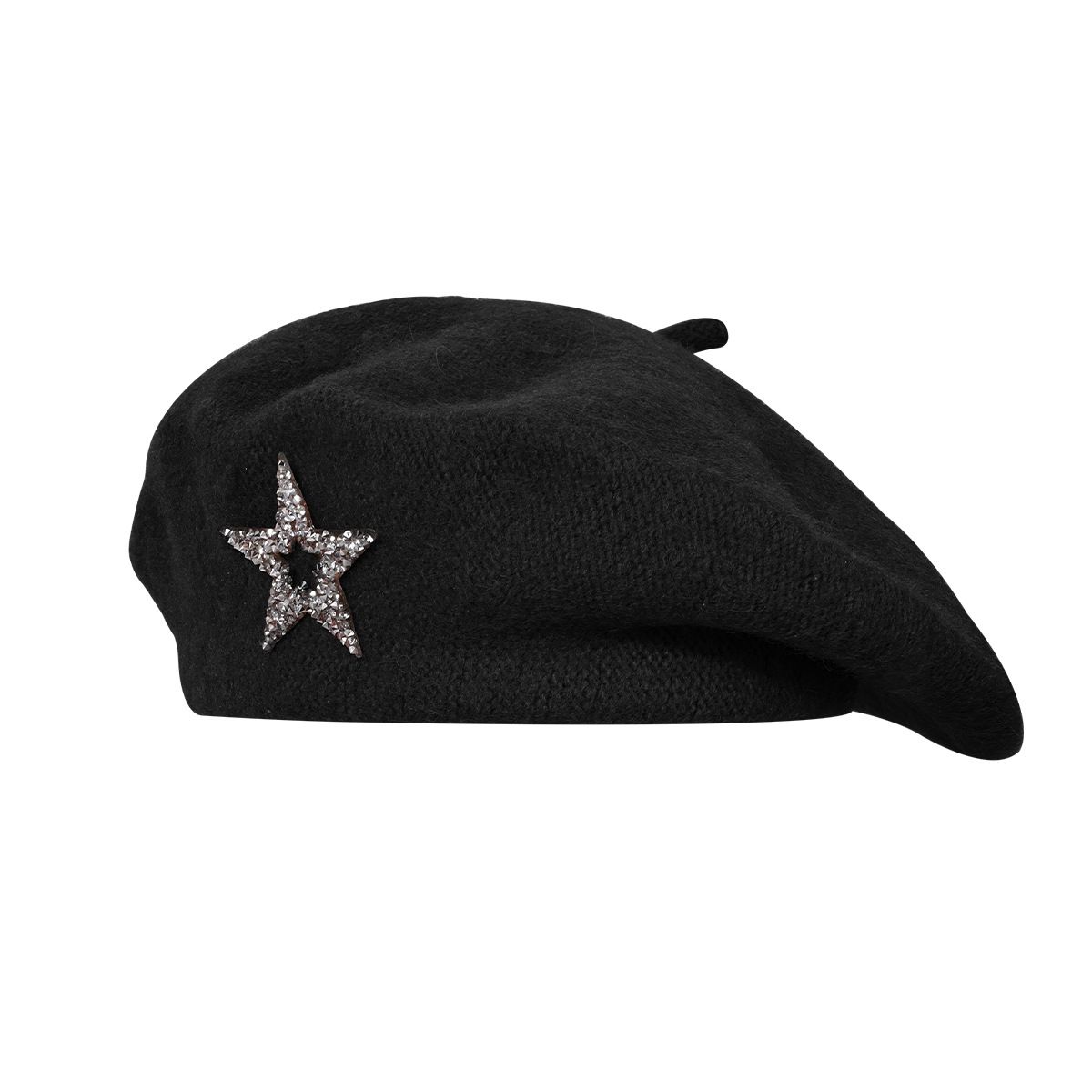 Women's Wool Blend Beret Hat -Black French Style Painter Cap with Sparkling
