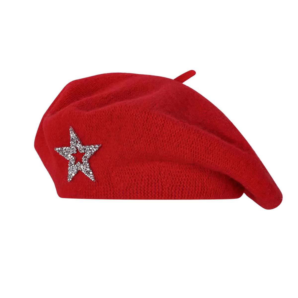 Women's Wool Blend Beret Hat -Red French Style Painter Cap with Sparkling