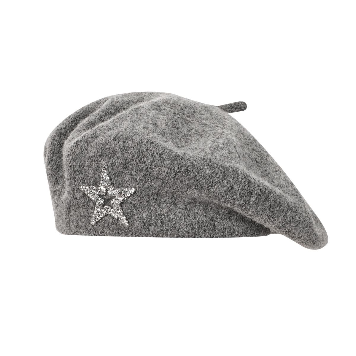 Women's Wool Blend Beret Hat - Gray French Style Painter Cap with Sparkling