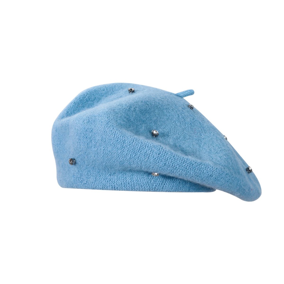 Women's Wool Blend Beret Hat - Blue French Style Painter Cap with Scattered