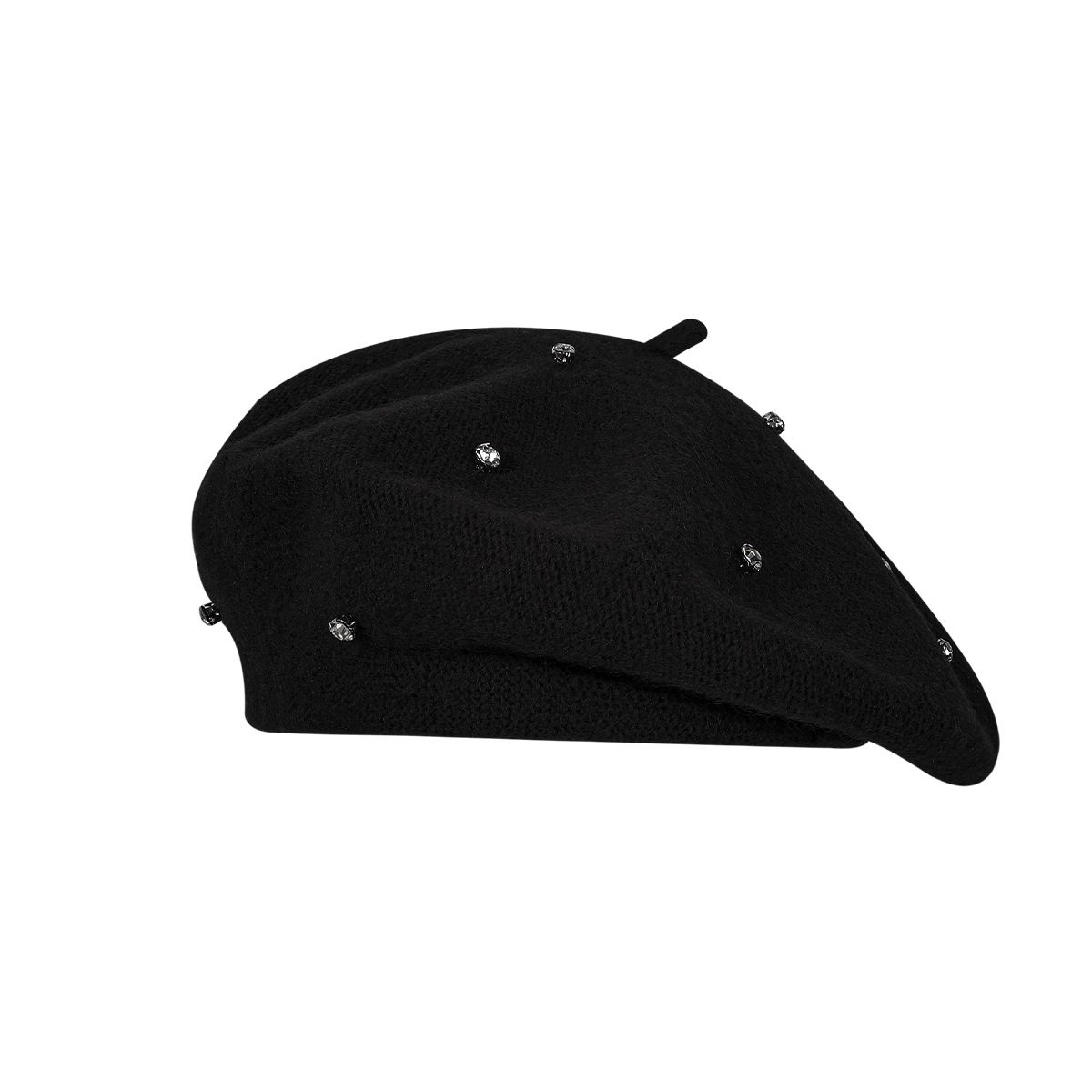 Women's Wool Blend Beret Hat - Black French Style Painter Cap with Scattered