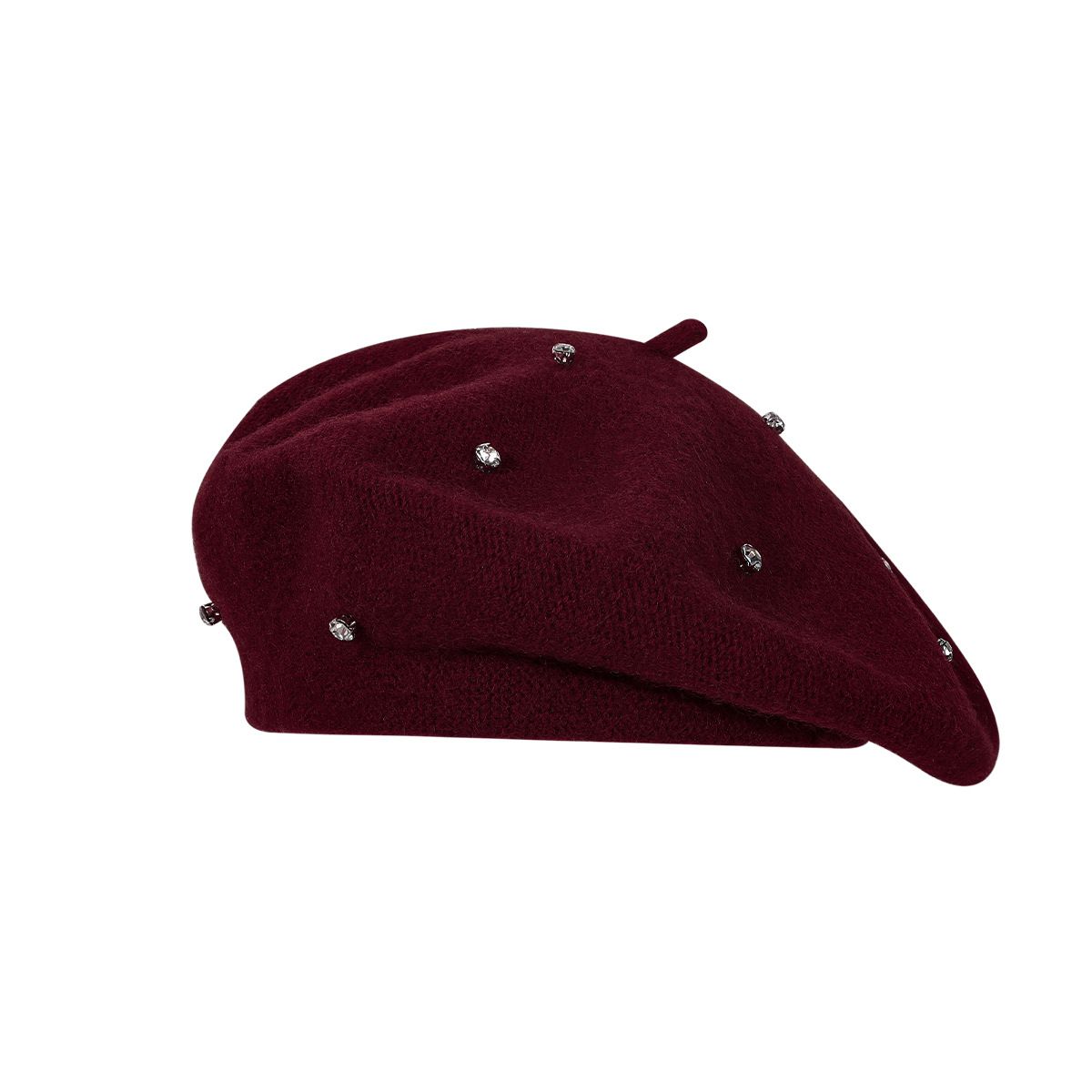 Women's Wool Blend Beret Hat -Burgundy French Style Painter Cap with Scattered
