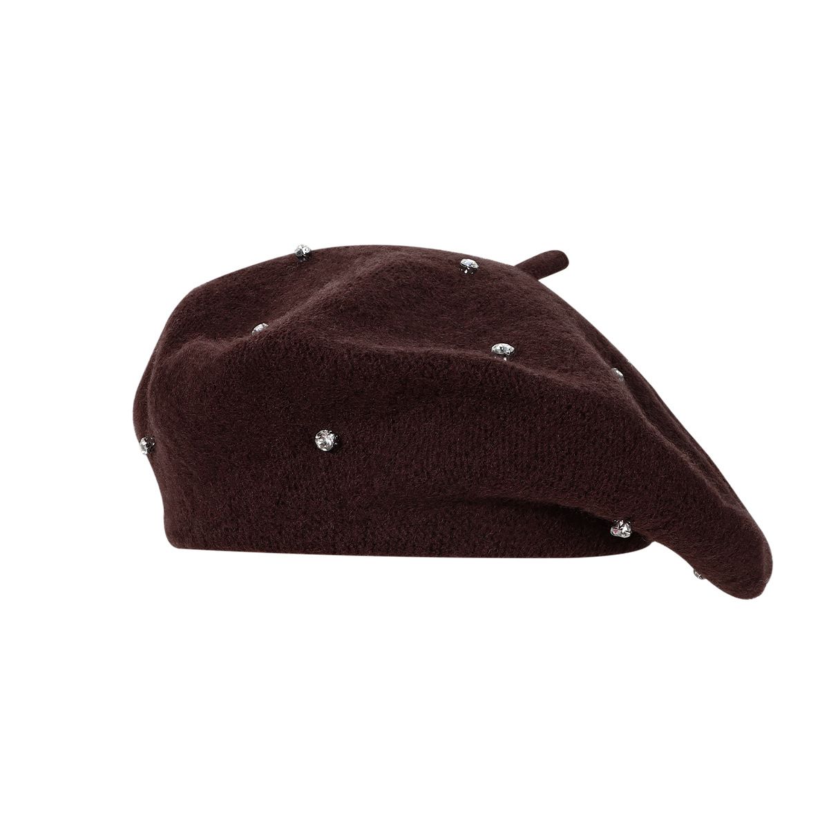 Women's Wool Blend Beret Hat - Brown French Style Painter Cap with Scattered