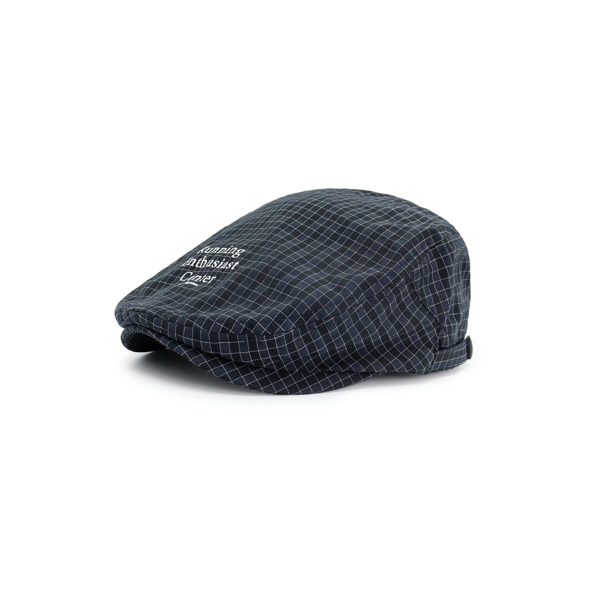 Women's Plaid Flat Cap - Navy Blue Check Newsboy Painter Hat