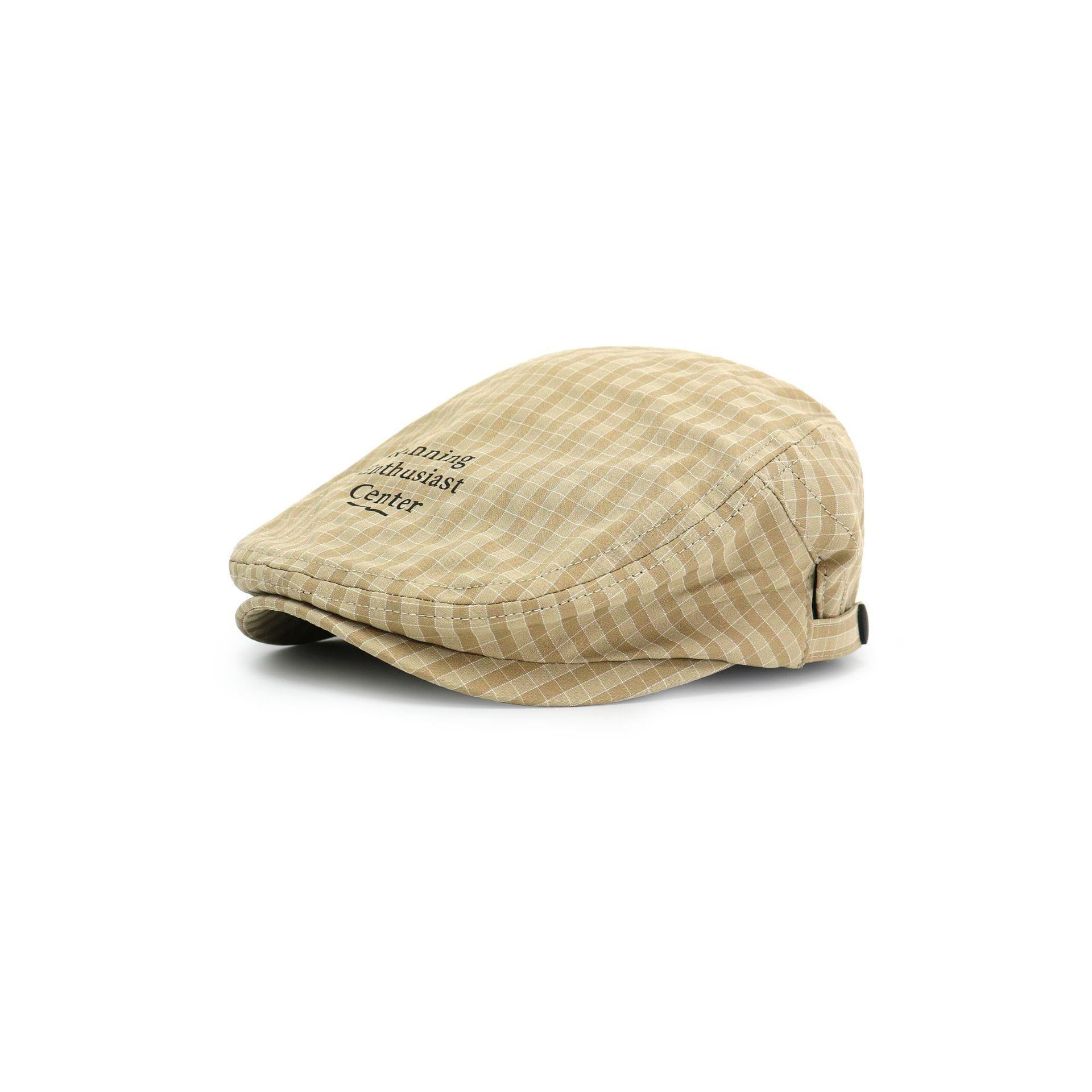 Women's Plaid Flat Cap - Khaki Check Newsboy Painter Hat