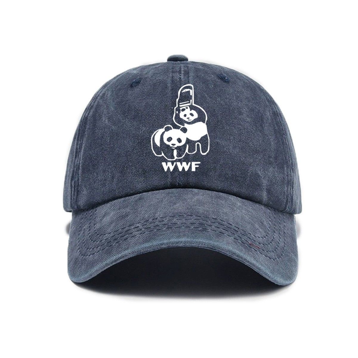 Blue Vintage Washed Panda Print Baseball Cap - Adjustable Cotton Cap with