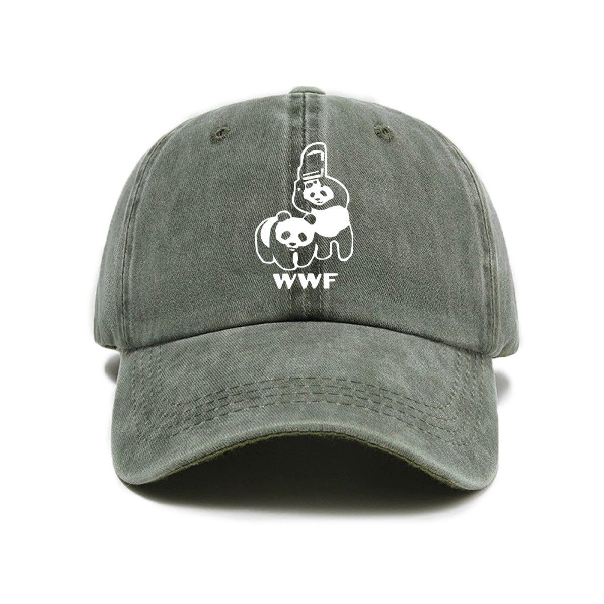 Green Vintage Washed Panda Print Baseball Cap - Adjustable Cotton Cap with