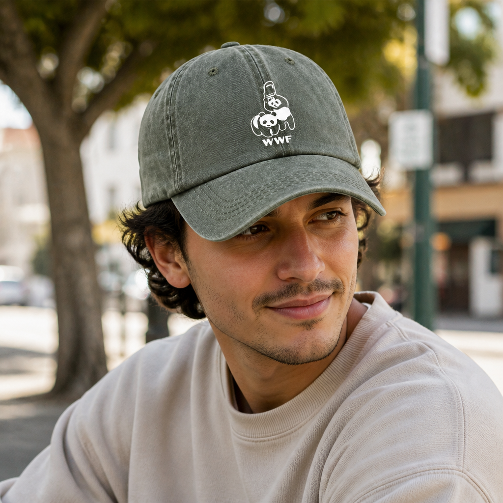 Green Vintage Washed Panda Print Baseball Cap - Adjustable Cotton Cap with view 2
