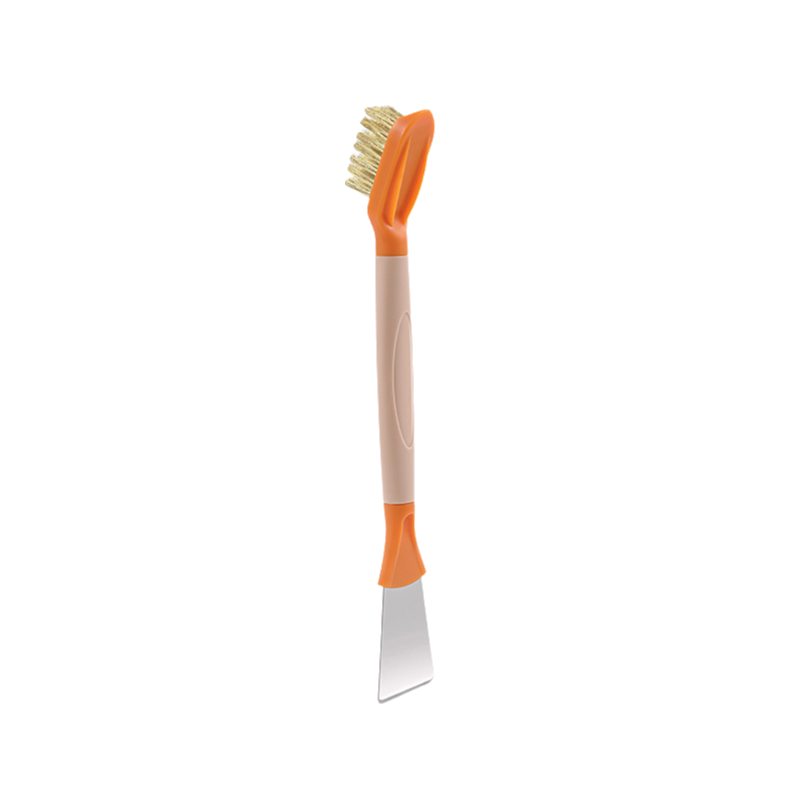 2-Pack Orange Dual Head Kitchen Cleaning Brush Set - Stainless Steel Scraper
