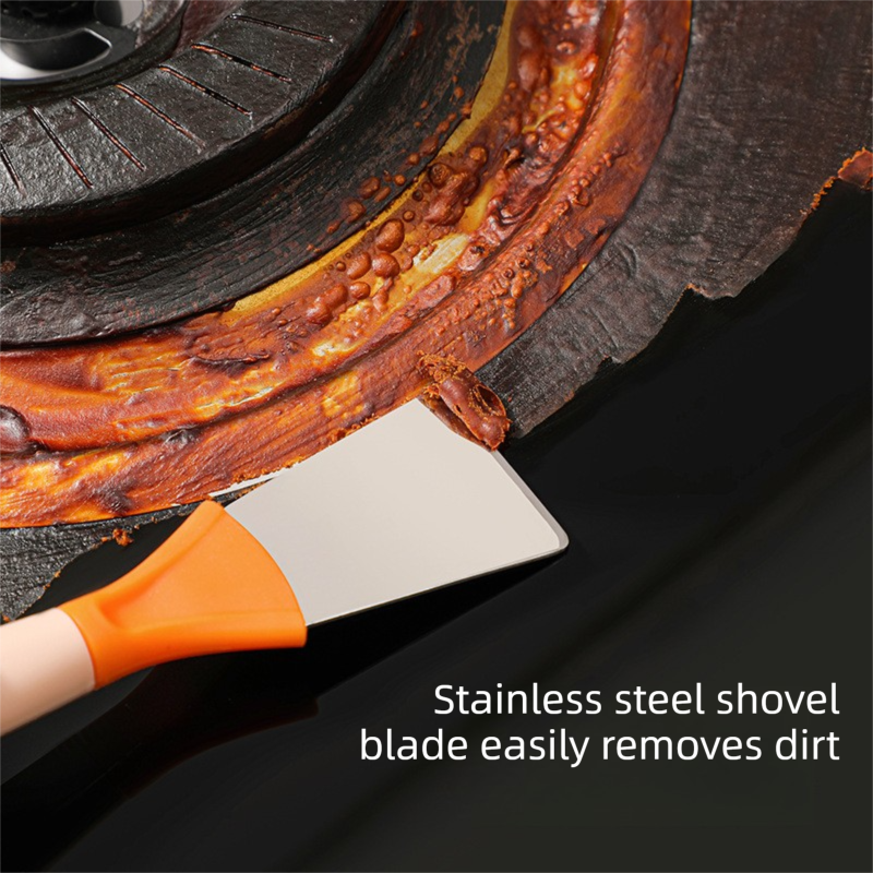 2-Pack Orange Dual Head Kitchen Cleaning Brush Set - Stainless Steel Scraper view 3