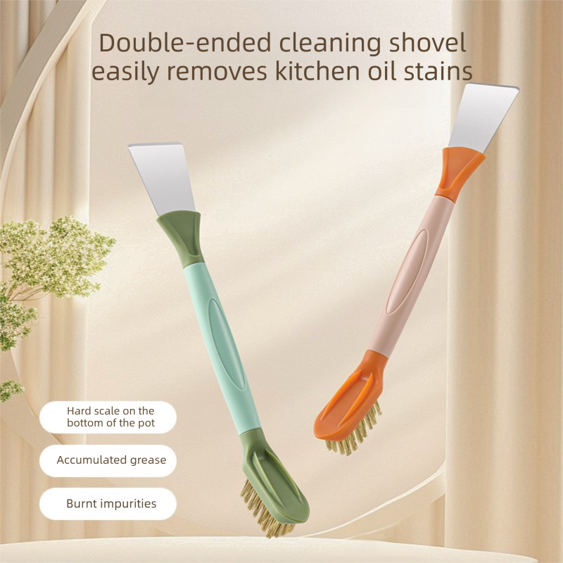 2-Pack Blue Dual Head Kitchen Cleaning Brush Set - Stainless Steel Scraper and view 4