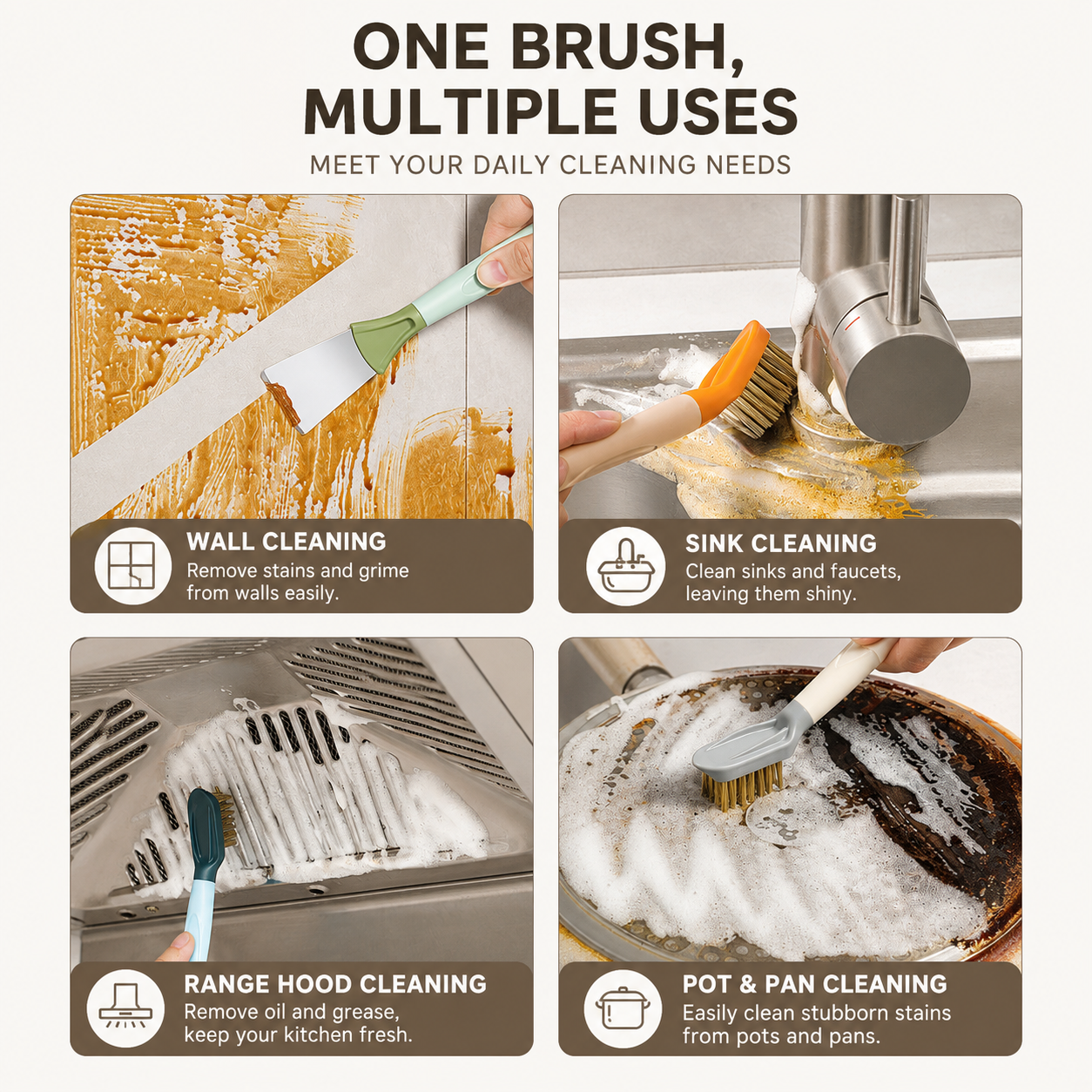 2-Pack Blue Dual Head Kitchen Cleaning Brush Set - Stainless Steel Scraper and view 6