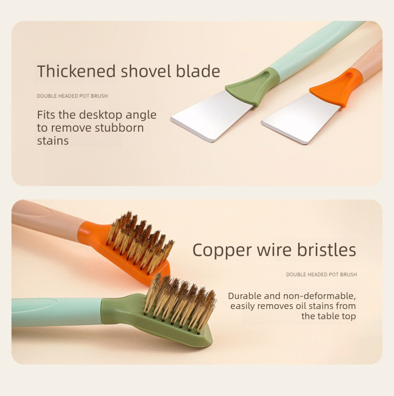 2-Pack White Dual Head Kitchen Cleaning Brush Set - Stainless Steel Scraper view 5
