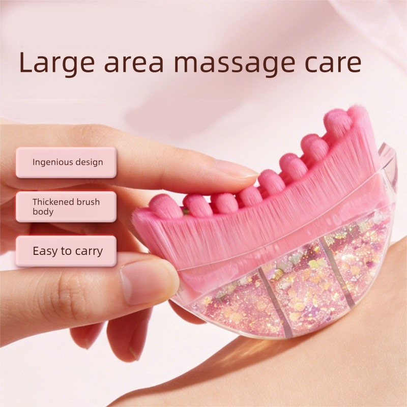 Yellow Glitter Facial Contour Massage Brush(Size) - Ergonomic Crescent Shape view 3