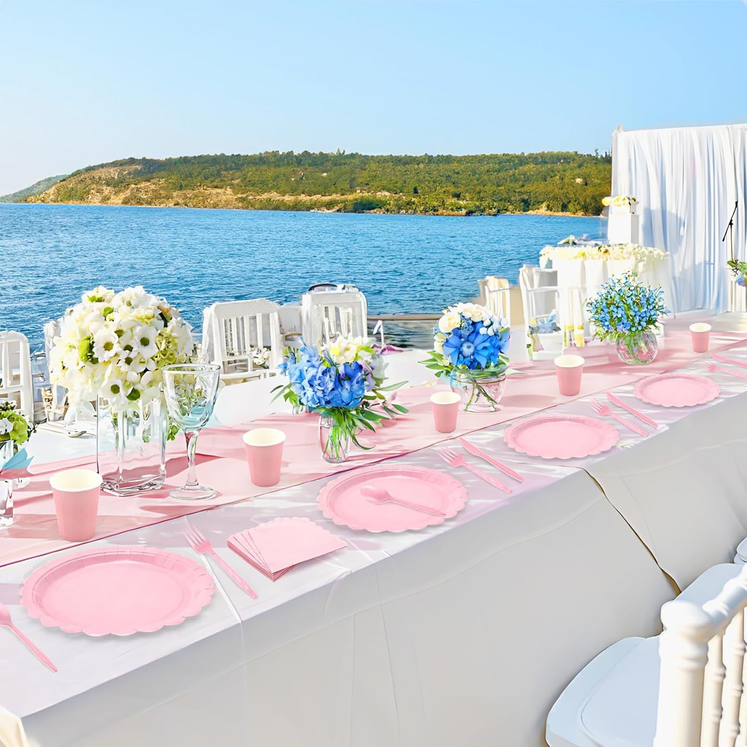Pink Scalloped Edge Disposable Party Tableware Set - 175 Pieces for 25 Guests view 2