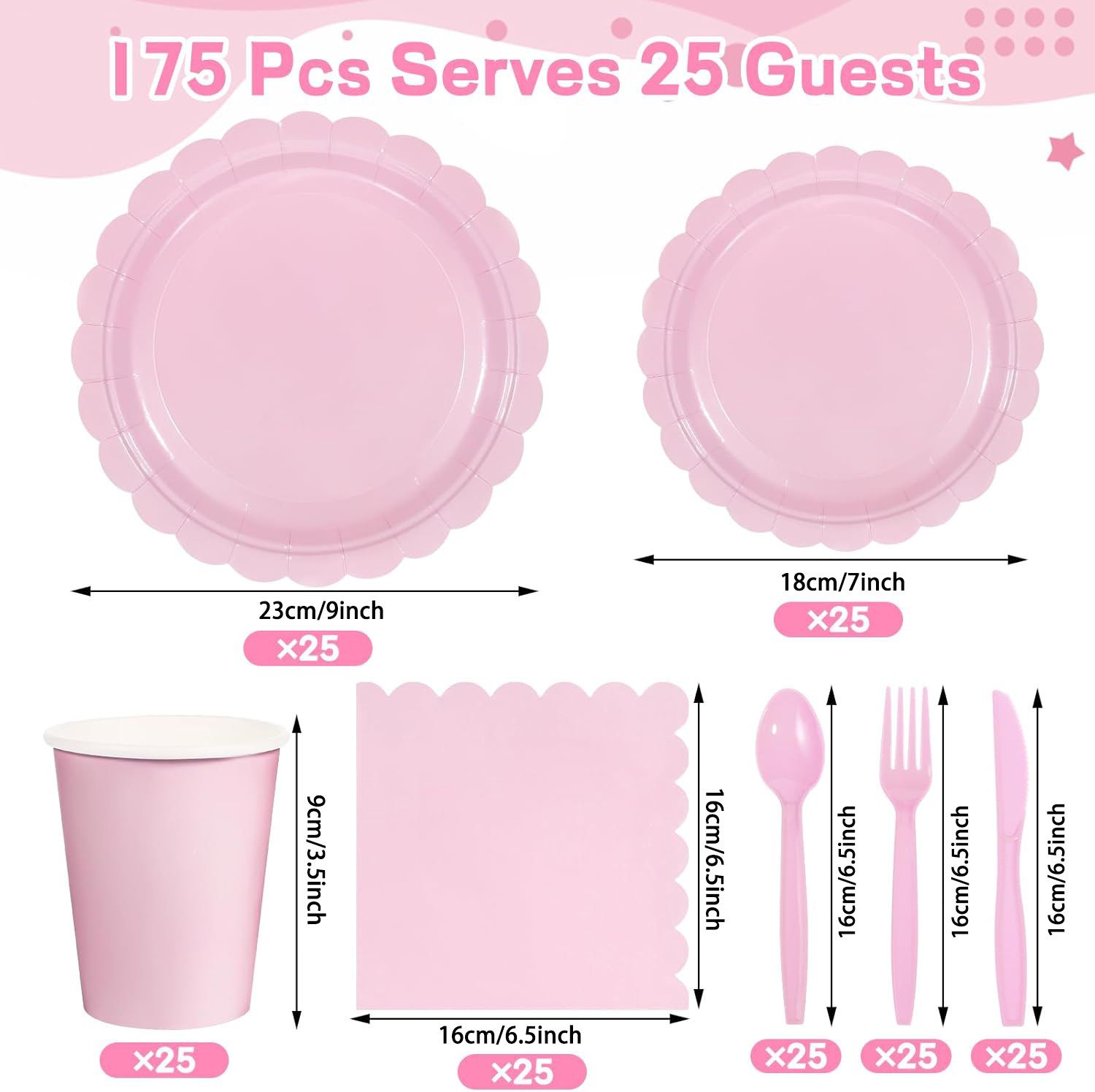 Pink Scalloped Edge Disposable Party Tableware Set - 175 Pieces for 25 Guests view 4