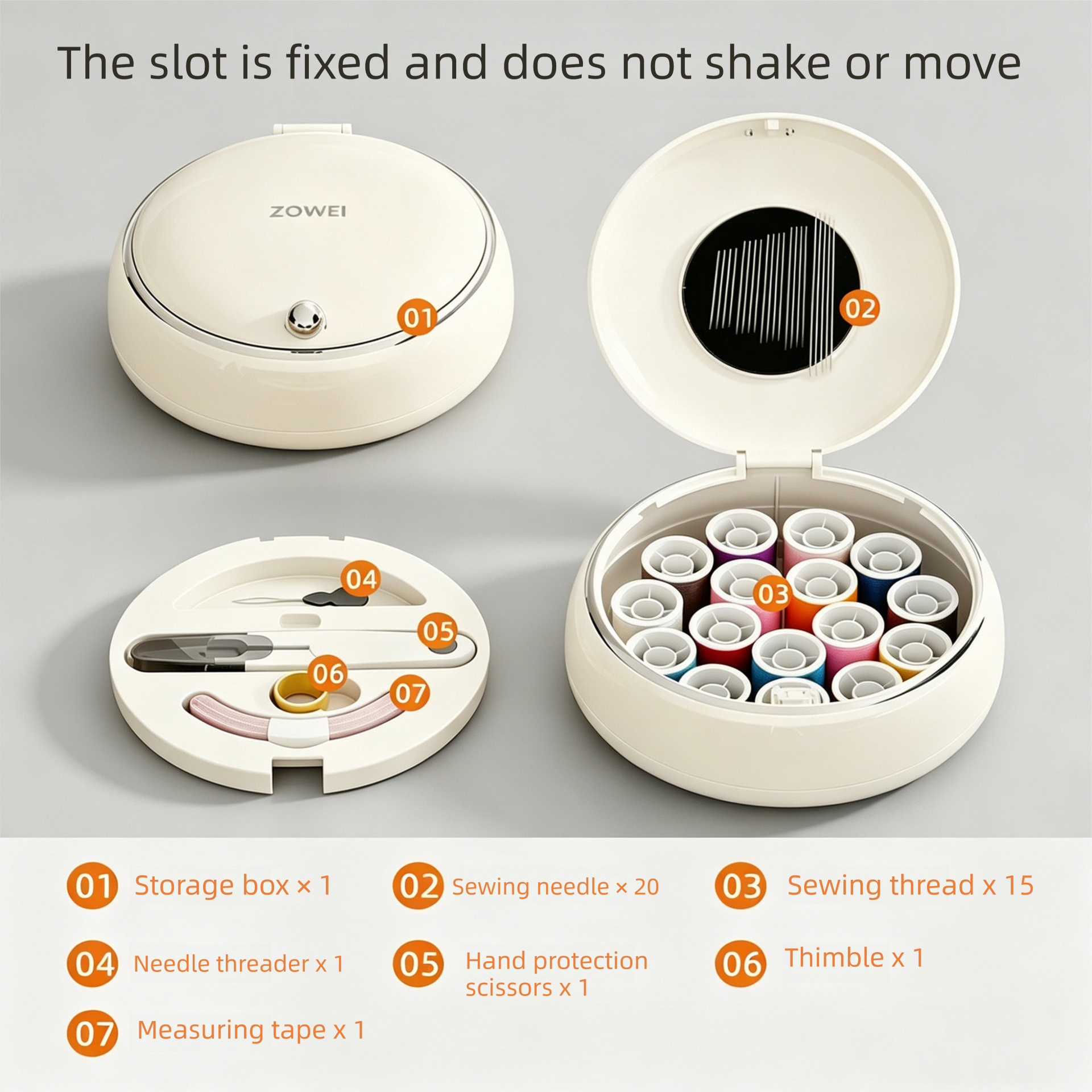 Beige Magnetic Sewing Kit - Portable Round Case with 20 Needles