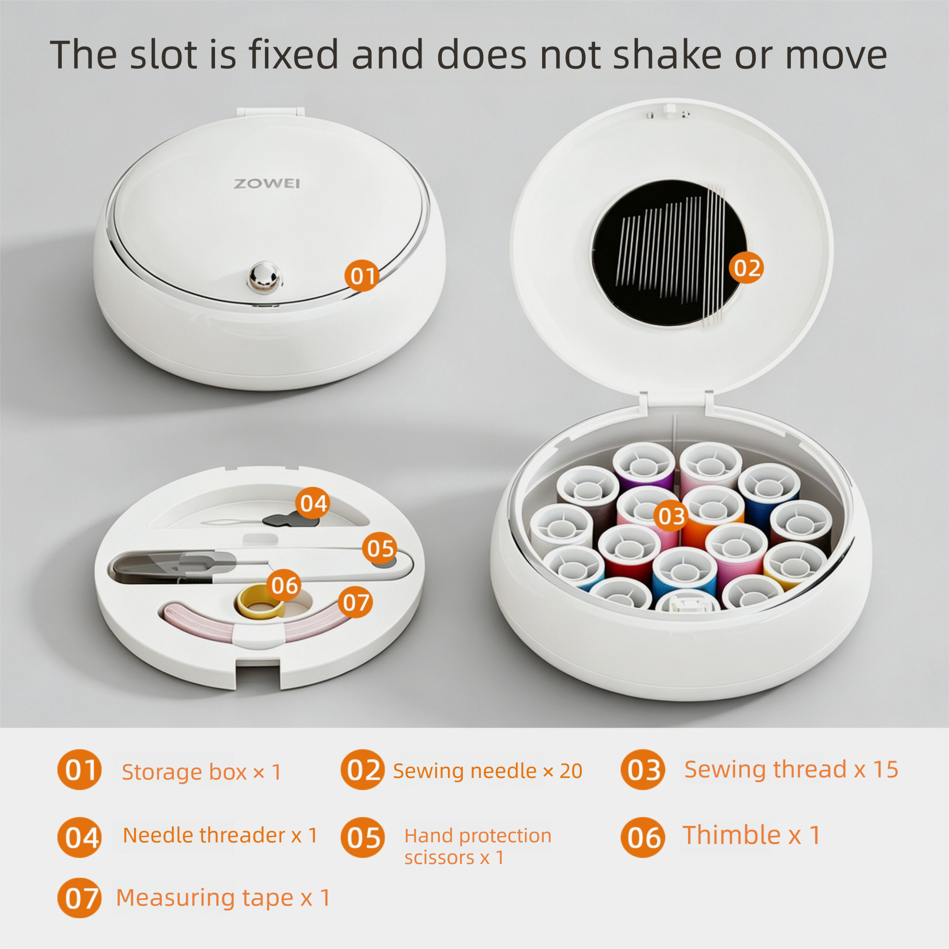 White Magnetic Sewing Kit - Portable Round Case with 20 Needles