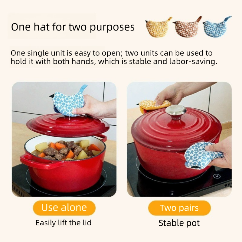 1 PCS Dark Blue Bird Shaped Pot Lid Lifter Heat Resistant Cotton Potholder view 7