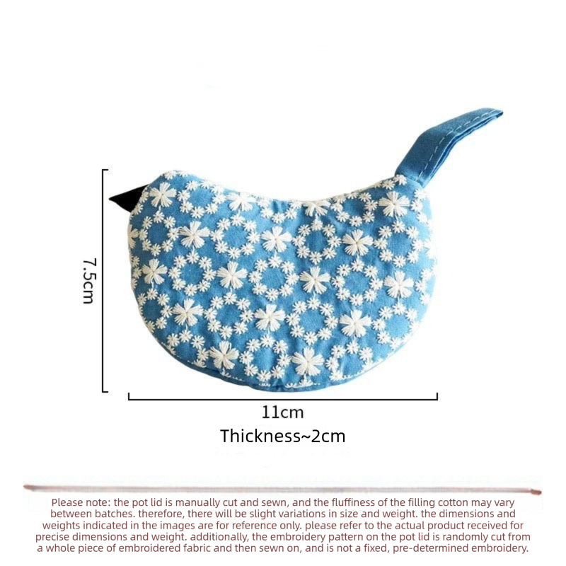 2 PCS Dark Blue Bird Shaped Pot Lid Lifter Heat Resistant Cotton Potholder view 8