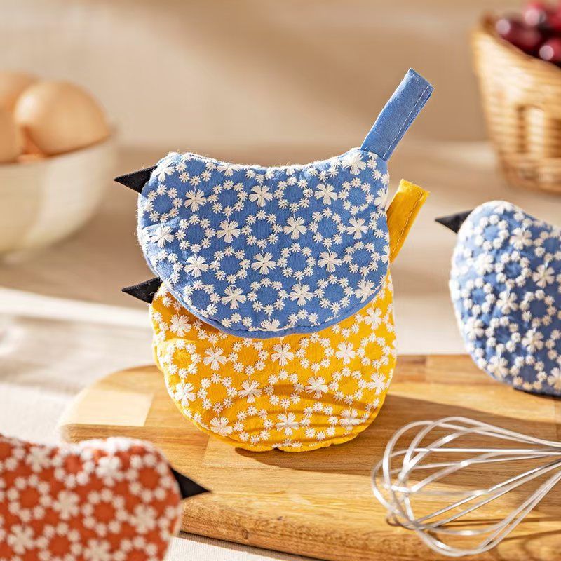 1 PCS Brown Blue Bird Shaped Pot Lid Lifter Heat Resistant Cotton Potholder view 3